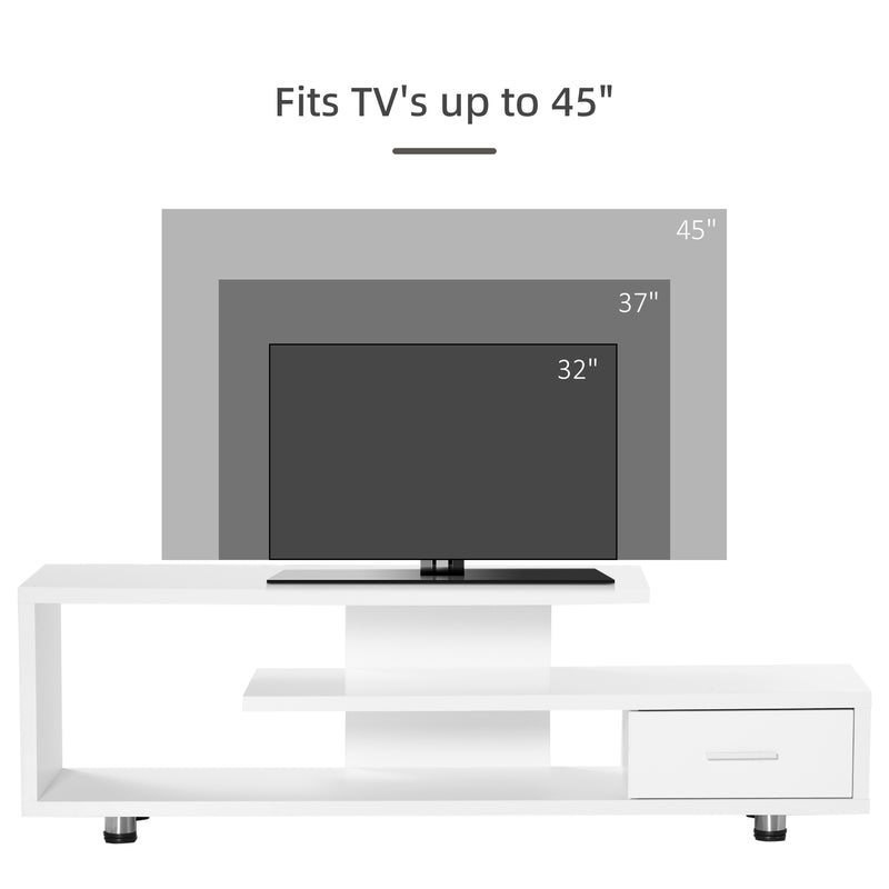 High Gloss TV Unit for TVs up to 45", Modern TV Cabinet with Storage Shelf and Drawer, Entertainment Unit for Living Room Bedroom, White