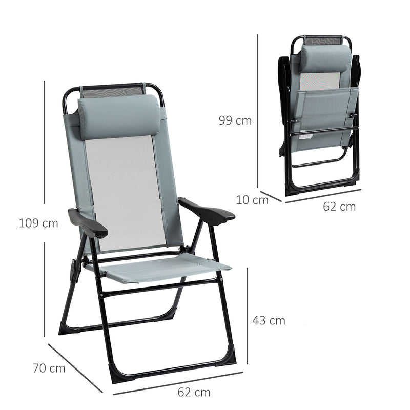 Set of 2 Portable Folding Recliner Chair Outdoor Patio Chaise Lounge Chair with Adjustable Backrest, Grey
