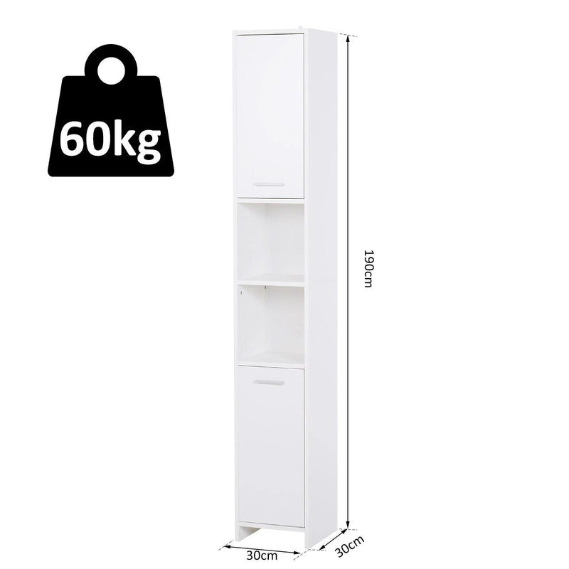 Slim Bathroom Tall Cabinet, High Floor Cabinet Unit for Bathroom, Freestanding Storage Cabinet with 2 Doors and Adjustable Shelves, White