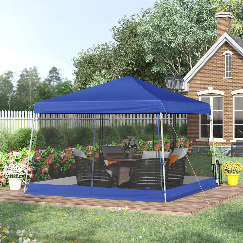 3.6 x 3.6m Outdoor Garden Pop-up Gazebo Canopy Tent Sun Shade Event Shelter Folding with Mesh Screen Side Walls - Blue