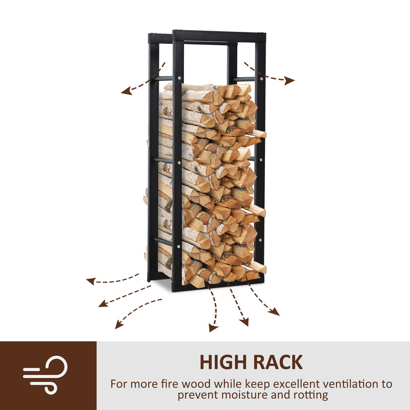 Metal Firewood Log Holder Tall Firewood Rack Indoor Outdoor Fireplace Wood Storage Shelf with Side Rails, Black, 40W x 25D x 100H cm