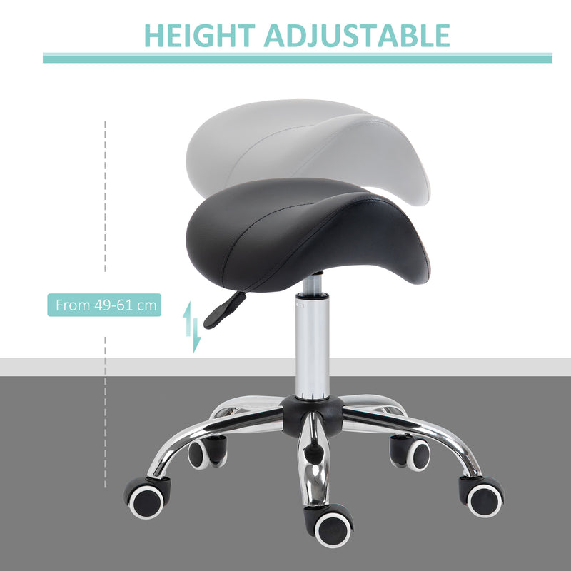 Cosmetic Stool 360° Rotate Height Adjustable Salon Massage Spa Chair Hydraulic Rolling Faux Leather Saddle Stool Mobility - Black