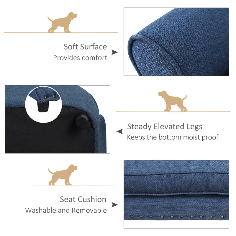 Dog Sofa for XS and S Size Dogs, Pet Chair Couch with Thick Sponge Padded Cushion, Kitten Lounge Bed with Washable Cover, Wooden Frame - Blue