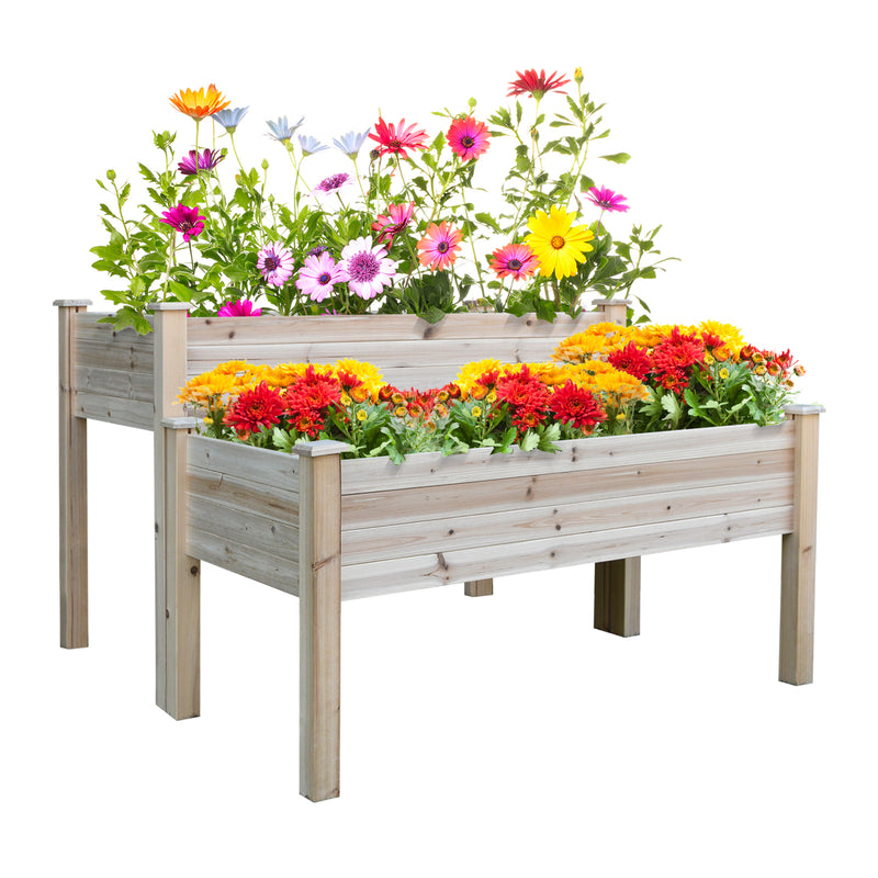 2-Piece Solid Fir Wood Plant Raised Bed Flower Vegetable Herb Grow Box Stand Garden Step Planter Stand Free Combination