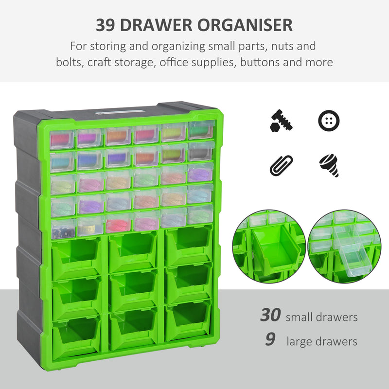 39 Drawer Storage Cabinets, 38Lx16Dx47.5H cm, Plastic-Green