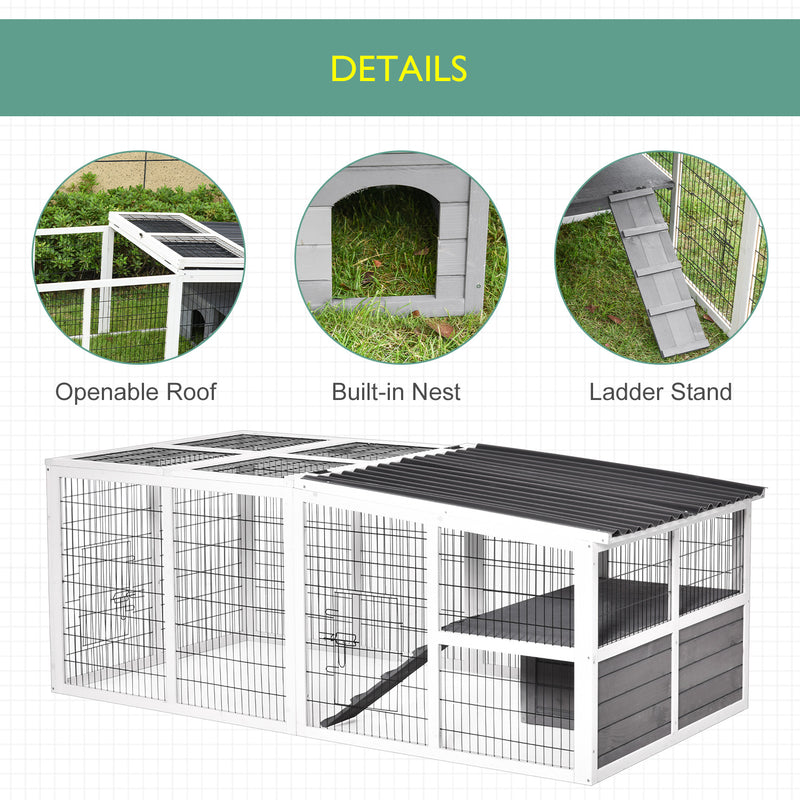 Indoor Outdoor Wooden Guinea Pigs Hutches Small Rabbits Hutches Pet Run Cover, with Hinge roof and Water-repellent Paint, Grey