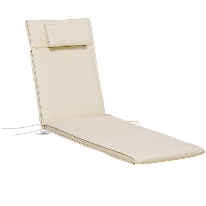 Garden Sun Lounger Cushion Replacement Thick Sunbed Reclining Chair Relaxer Pad with Pillow - Cream White