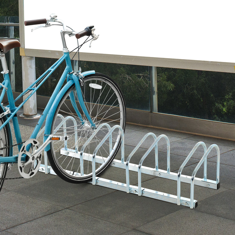 Bike Stand Parking Rack Floor or Wall Mount Bicycle Cycle Storage Locking Stand (4 Racks, Silver)