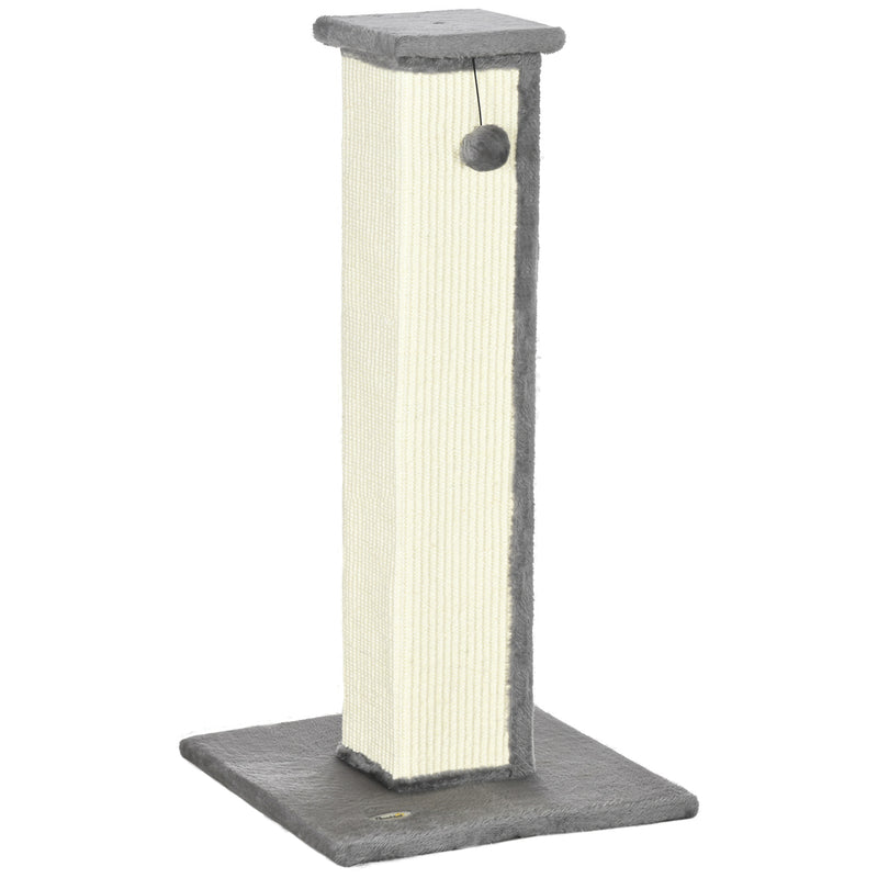 81cm Cat Scratcher, Vertical Full Scratcher with Natural Sisal Rope, Hanging Ball and Soft Plush, Grey