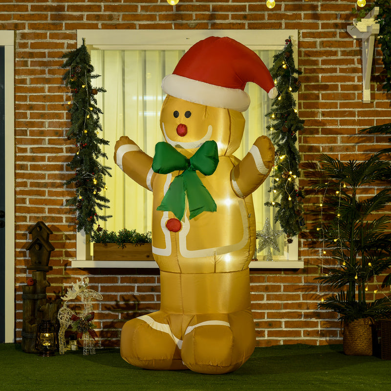 183cm Christmas Inflatable Gingerbread Man Holiday Yard Lawn Decoration with LED Lights, Indoor Outdoor Blow Up Decor