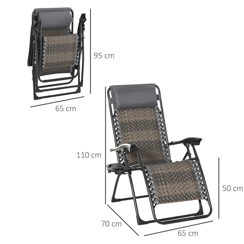 Outdoor Zero Gravity Folding Sun Lounge Chair with Headrest, Recliner Chair w/ Cup and Phone Holder for Garden, Balcony, Deck, Grey