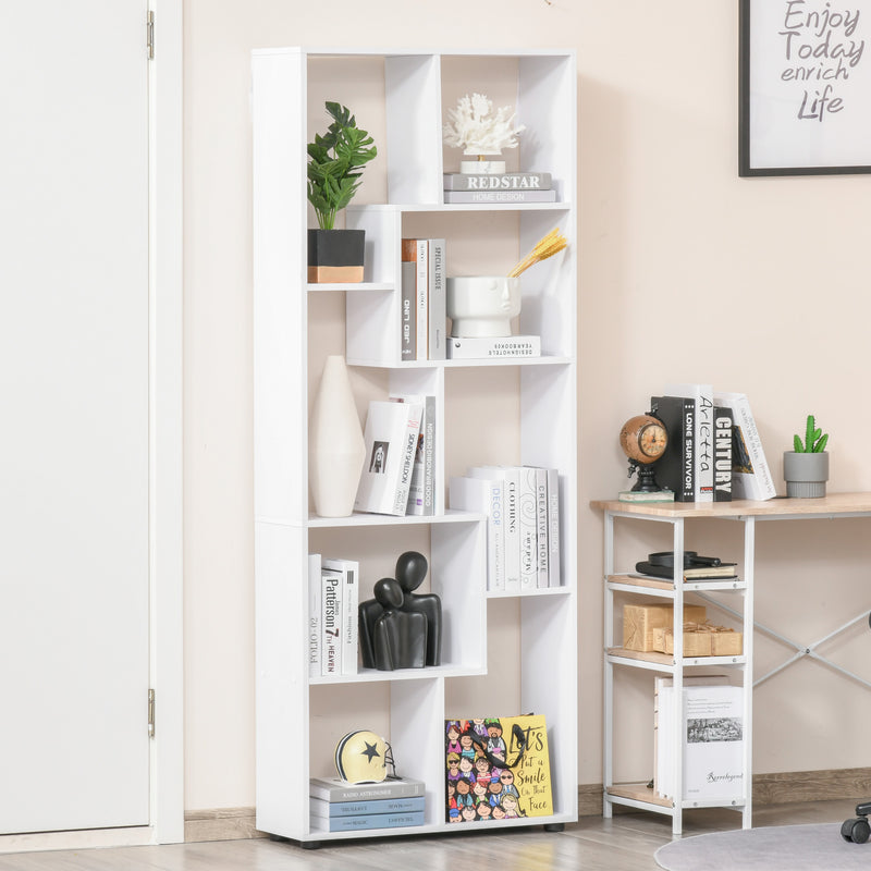 8-Tier Freestanding Bookcase w/ Melamine Surface Anti-Tipping Foot Pads Home Display Storage Grid Stand Modern Style - White