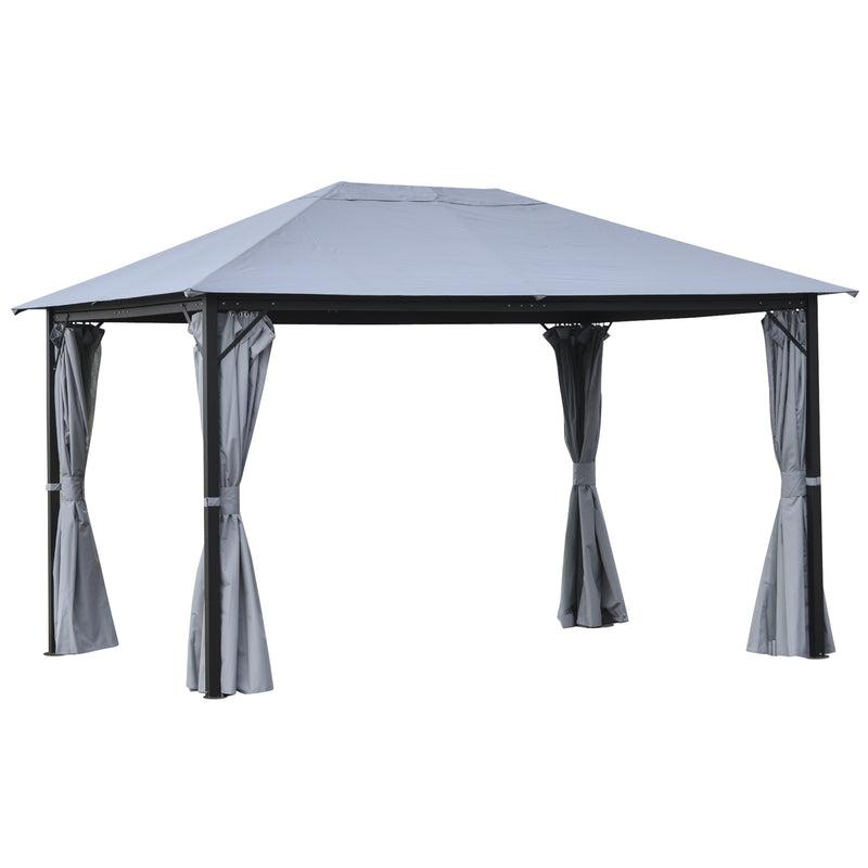 4 x 3(m) Outdoor Gazebo Canopy Party Tent Garden Pavilion Patio Shelter with Curtains, Netting Sidewalls, Grey