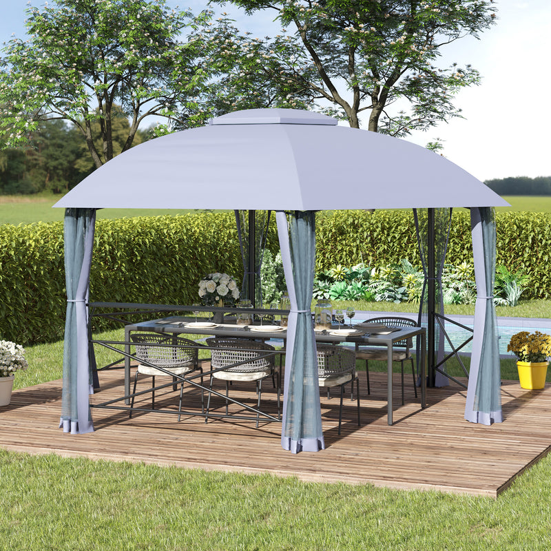 4 x 4.7(m) Patio Metal Gazebo Canopy, Hexagon Shape Garden Tent Sun Shade, Outdoor Shelter with 2 Tier Roof, Netting, Steel Frame, Grey