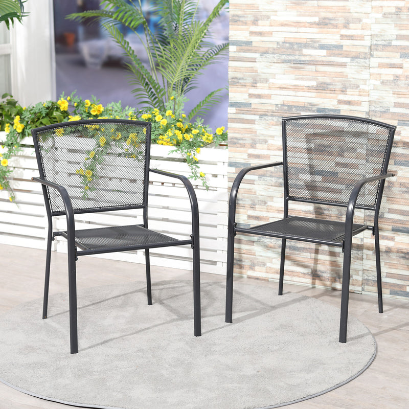 Set of 2 Garden Chairs Metal Garden Dining Chairs 2 Seater Outdoor Furniture for Patio, Park, Porch and Lawn, Grey