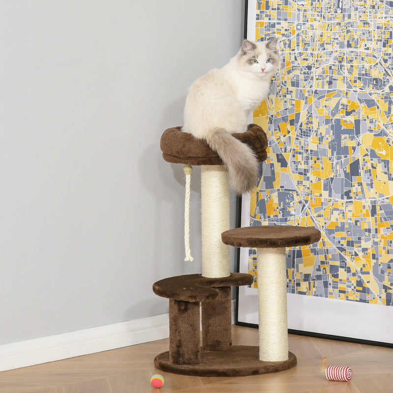 65 cm Cat Tree Cat Scratching Post Kitty Scratcher Kitten Activity Center Scratching Post Playhouse 2 Perch w/Hanging Sisal Rope Brown