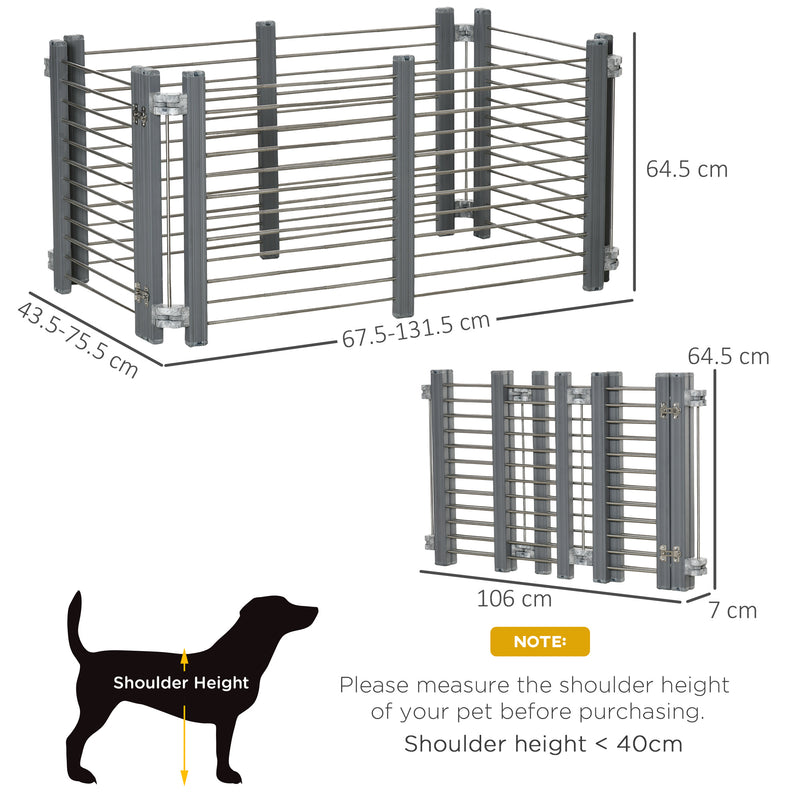 Dog Pen Adjustable Puppy Playpen Foldable Fence Indoor Outdoor Run Enclosure for Small Dogs with Gate Locks 64.5 cm High, Grey