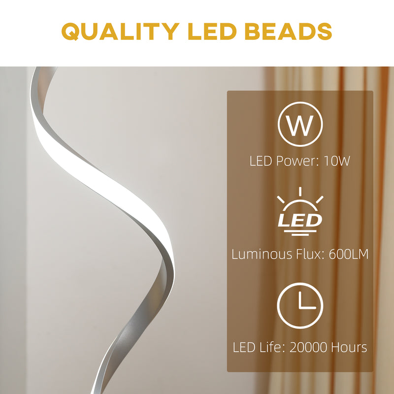 Dimmable Floor Lamp for Living Room, Modern Spiral Standing Lamp with 3 Adjustable Brightness and Square Base, Silver