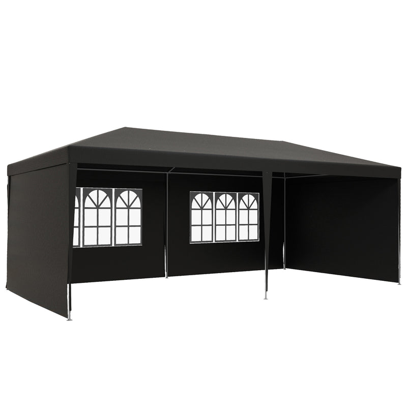 6 x 3 m Party Tent Gazebo Marquee Outdoor Patio Canopy Shelter with Windows and Side Panels, Dark Grey