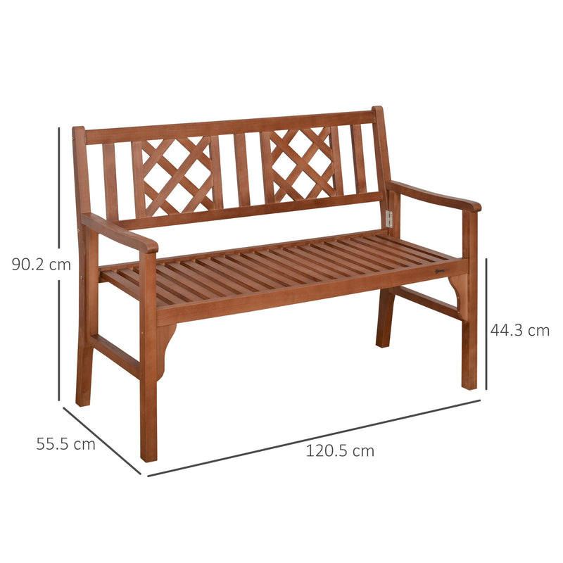 Foldable Garden Bench, 2-Seater Patio Wooden Bench, Loveseat Chair with Backrest and Armrest for Patio, Porch or Balcony, Brown