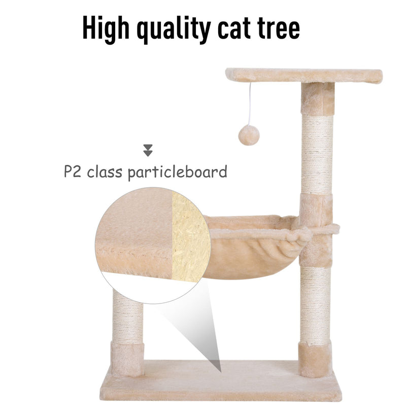 Cat Tree Hammock Bed Natural Sisal Scratching Post w/ Dangle Toy 2 Tier 70cm Pet Scratch Stand