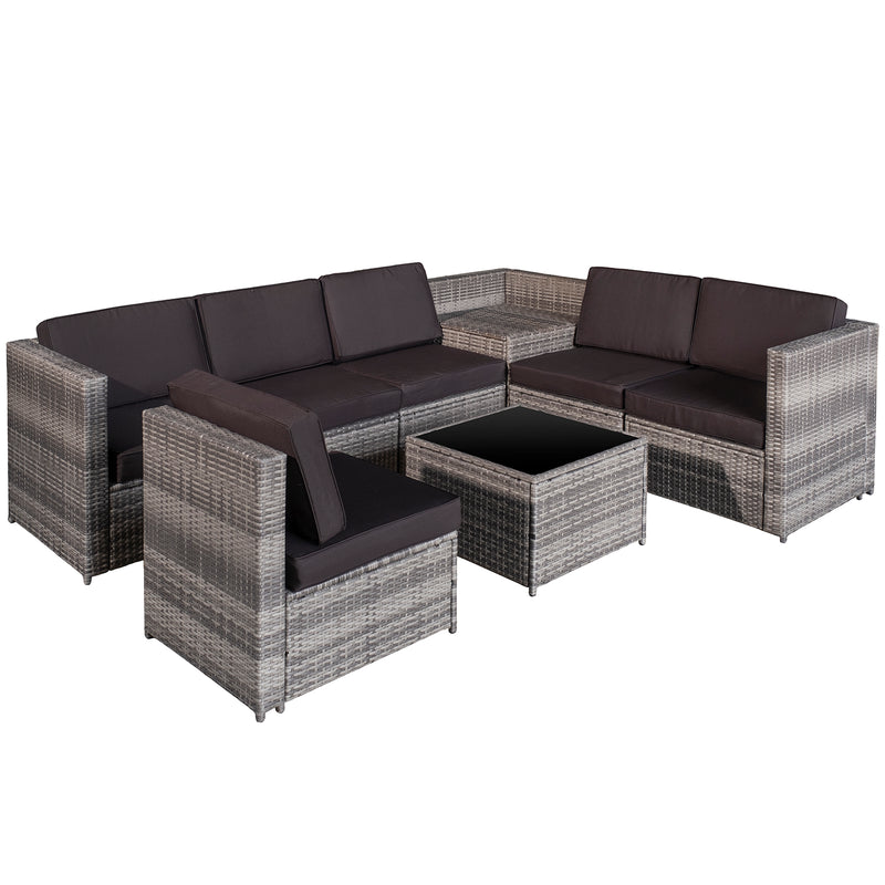 6 Seater Rattan Garden Furniture Patio Rattan Sofa and Table Set with Cushions 8 pcs Corner Wicker Seat Grey