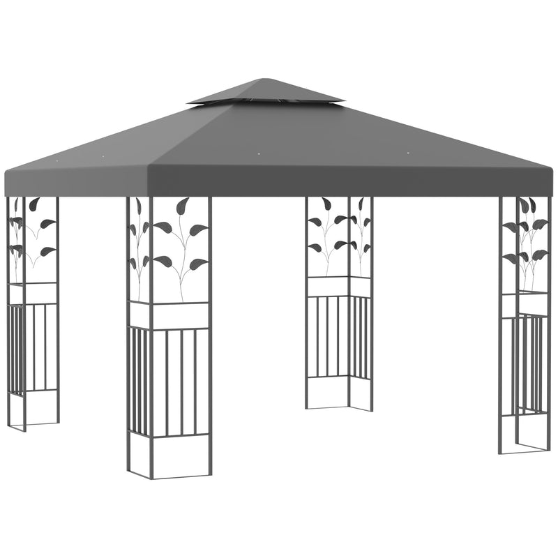 3 x 3m Outdoor Garden Steel Gazebo with 2 Tier Roof, Patio Canopy Marquee Patio Party Tent Canopy Shelter Vented Roof Decorative Frame - Grey