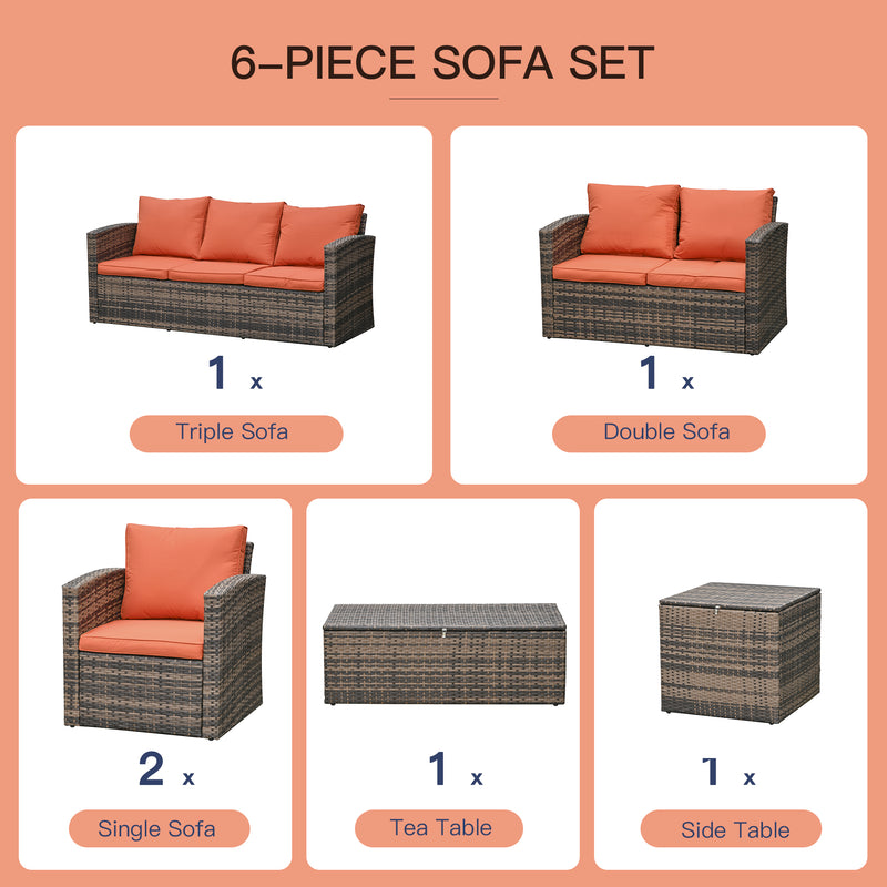 7-Seater Outdoor Rattan Wicker Sofa Set Sectional Patio Conversation Furniture Set w/ Storage Table & Cushion Mixed Brown