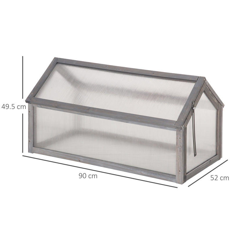 Wooden Cold Frame Greenhouse Garden Polycarbonate Grow House with Openable Top for Flowers, Vegetables, Plants, 90 x 52 x 50cm, Grey