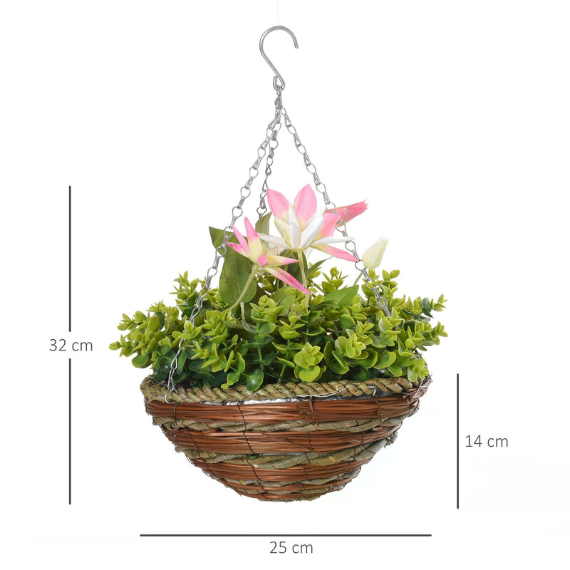 Pack of 2 Artificial Clematis Flowers Hanging Planter Basket for Indoor Outdoor Decoration