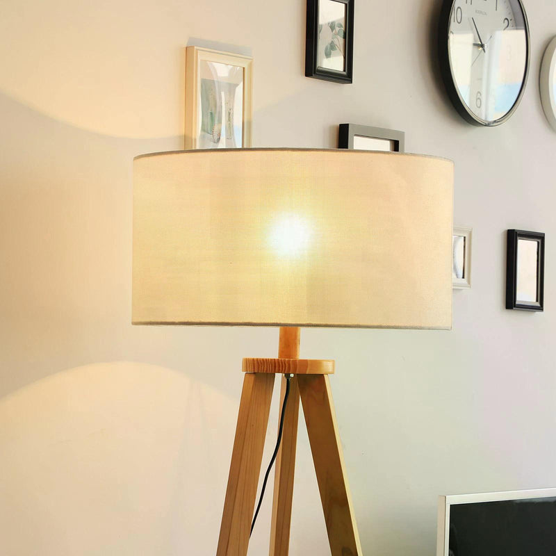 Freestanding Tripod Floor Lamp Bedside Light Reading Light with Storage Shelf Linen Shade for Living Room Bedroom, 154cm, Cream