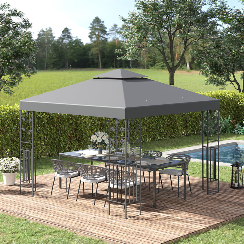 3 x 3m Outdoor Garden Steel Gazebo with 2 Tier Roof, Patio Canopy Marquee Patio Party Tent Canopy Shelter Vented Roof Decorative Frame - Grey