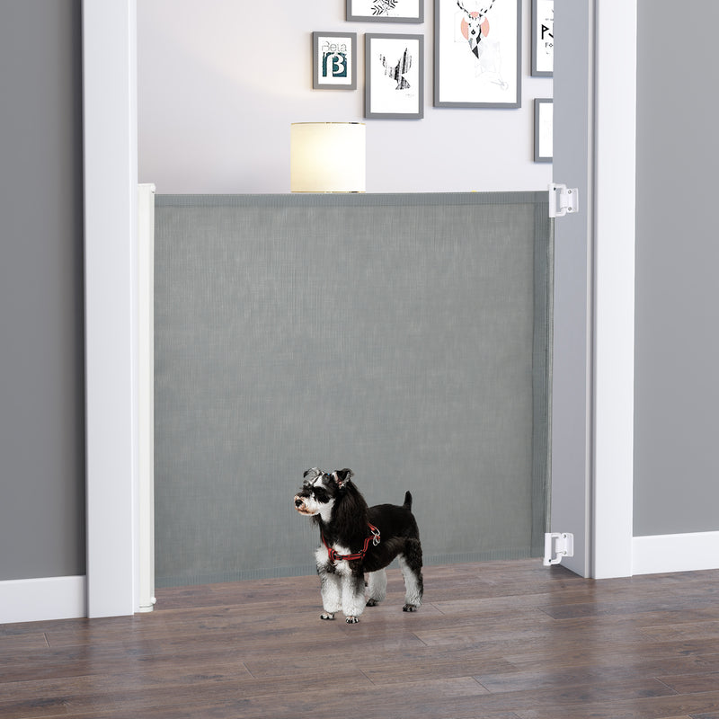 Retractable Safety Gate Dog Pet Guard Barrier Folding Protector Home Doorway Room Divider Stair Guard Grey 115L x 82.5H cm