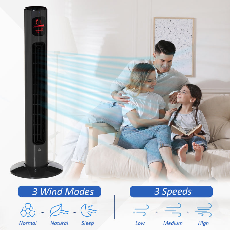 38'' Freestanding Tower Fan, 3 Speed 3 Mode, 12h Timer, 70 Degree Oscillation, LED Panel, 5M Remote Controller, Dark Grey