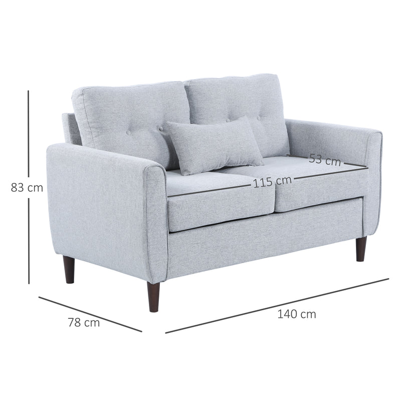 2 Seat Sofa Double Sofa Loveseat Fabric Wooden Legs Tufted Design for Living Room, Dining Room, Office, Light Grey