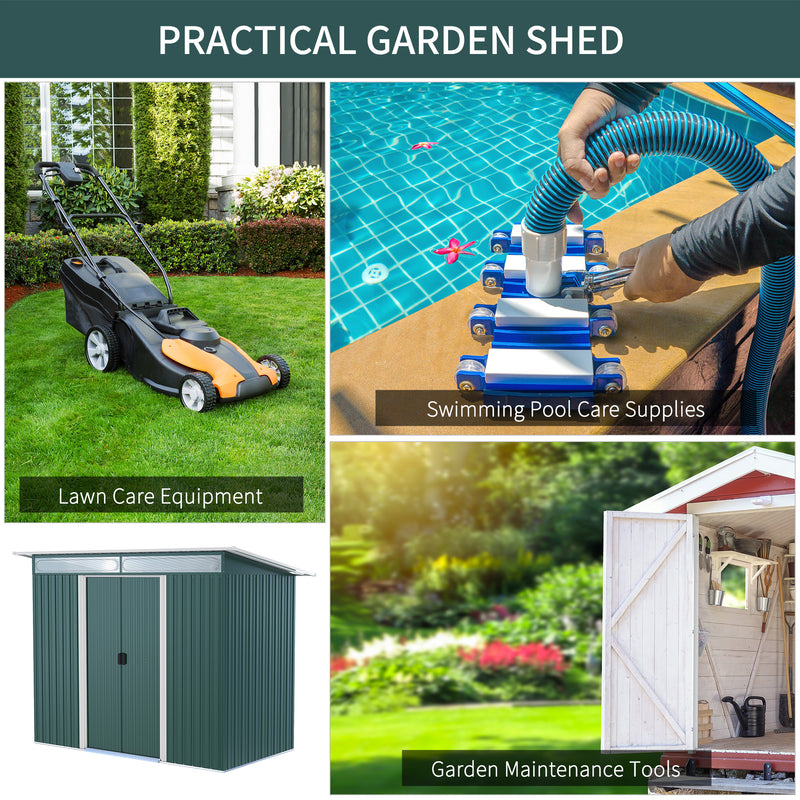 Pent Roofed Metal Garden Shed House Hut Gardening Tool Storage w/ Ventilation 260L x 133W x 200Hcm