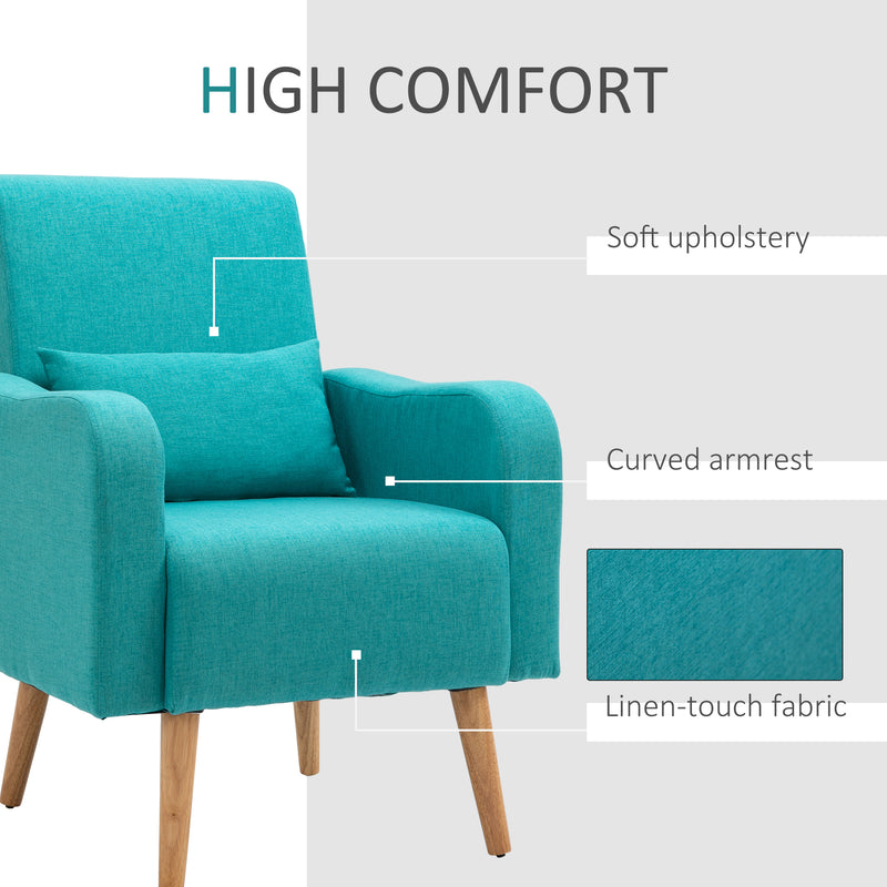 Accent Chair, Linen-Touch Armchair, Upholstered Leisure Lounge Sofa, Club Chair with Wooden Frame, Teal
