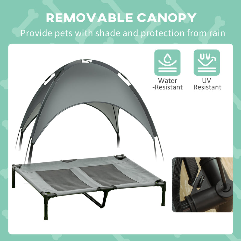 Raised Dog Bed Waterproof Elevated Pet Cot with Breathable Mesh UV Protection Canopy Grey, for Small & Medium Dogs, 92 x 76 x 90cm