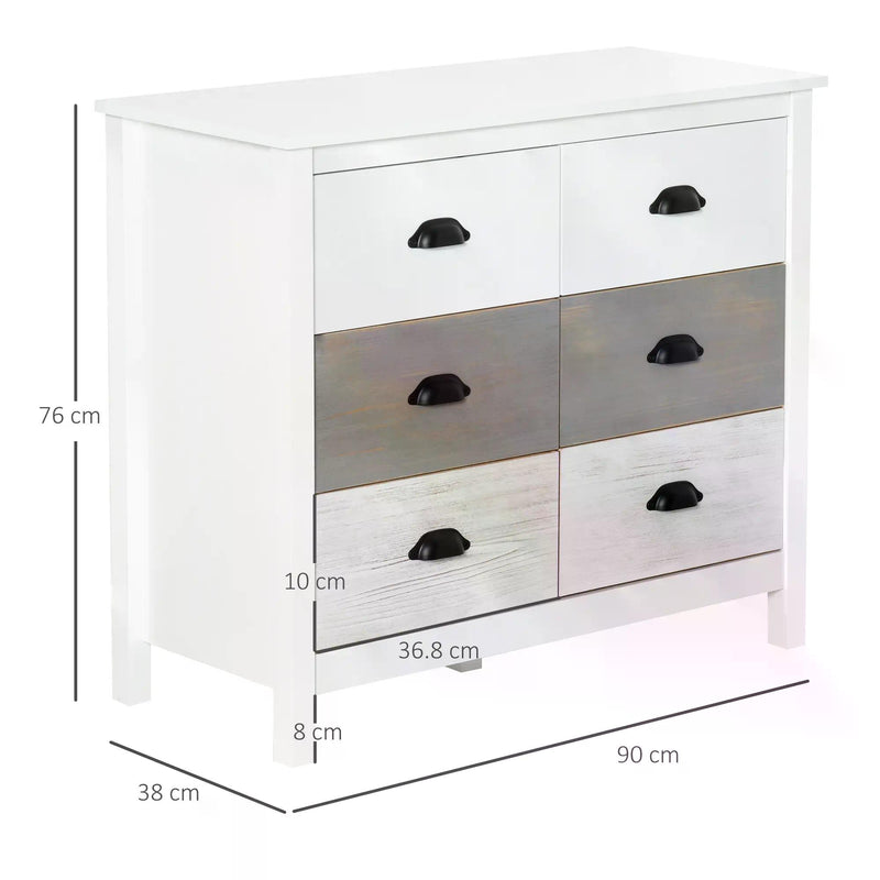 Side Cabinet Home Organizer with 6 Storage Drawer Unit, Round Handle for Bedroom, Living Room