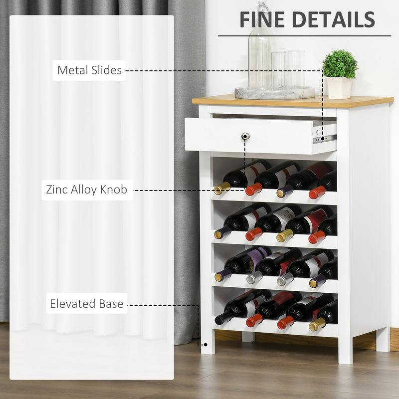 Modern Wine Cabinet Cupboard with 16-Bottle Wine Rack, Kitchen Sideboard with drawer for Living & Dining Room, Home Bar, White