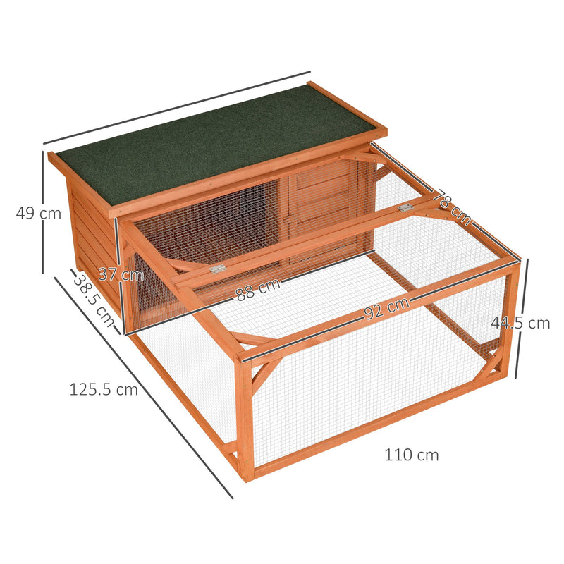 Guinea Pigs Hutches Small Animal House Off-ground Ferret Bunny Cage Backyard with Openable Main House & Run Roof 125.5 x 100 x 49cm Orange