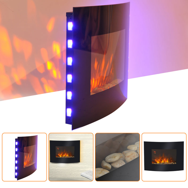 LED Curved Glass Electric Wall Mounted Fire Place, 900/1800W