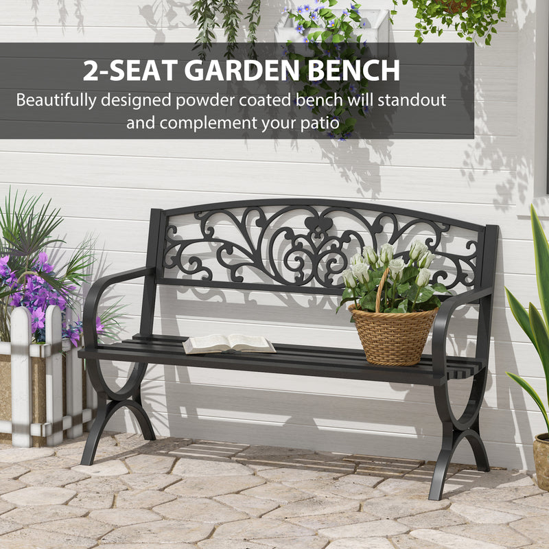 2 Seater Metal Garden Bench Garden Park Porch Chair Outdoor Patio Loveseat Seat Black