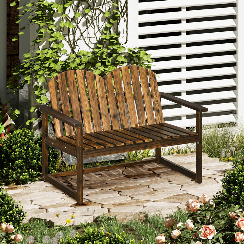 Outdoor Wooden Garden Bench, Patio Loveseat Chair with Slatted Backrest and Smooth Armrests for Two People, for Yard Lawn Carbonised Finish