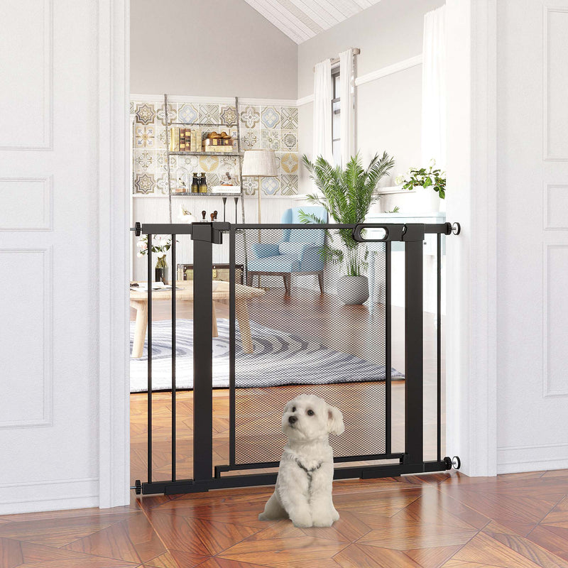 Pressure Fit Safety Gate for Doors and Stairs, Dog Gate with Auto Close, Pet Barrier for Hallways, with Double Locking, 2 Extensions Kit Black