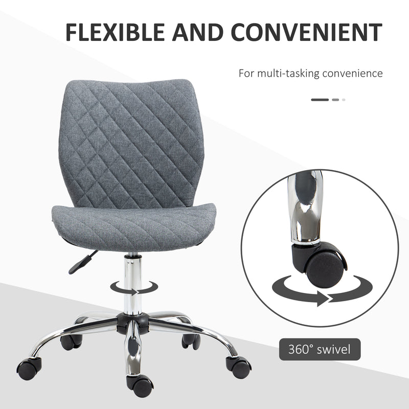 Mid Back Swivel Chair w/360° Swivel Height, thick sponge padded, Adjustable Home Office Linen Fabric Grey