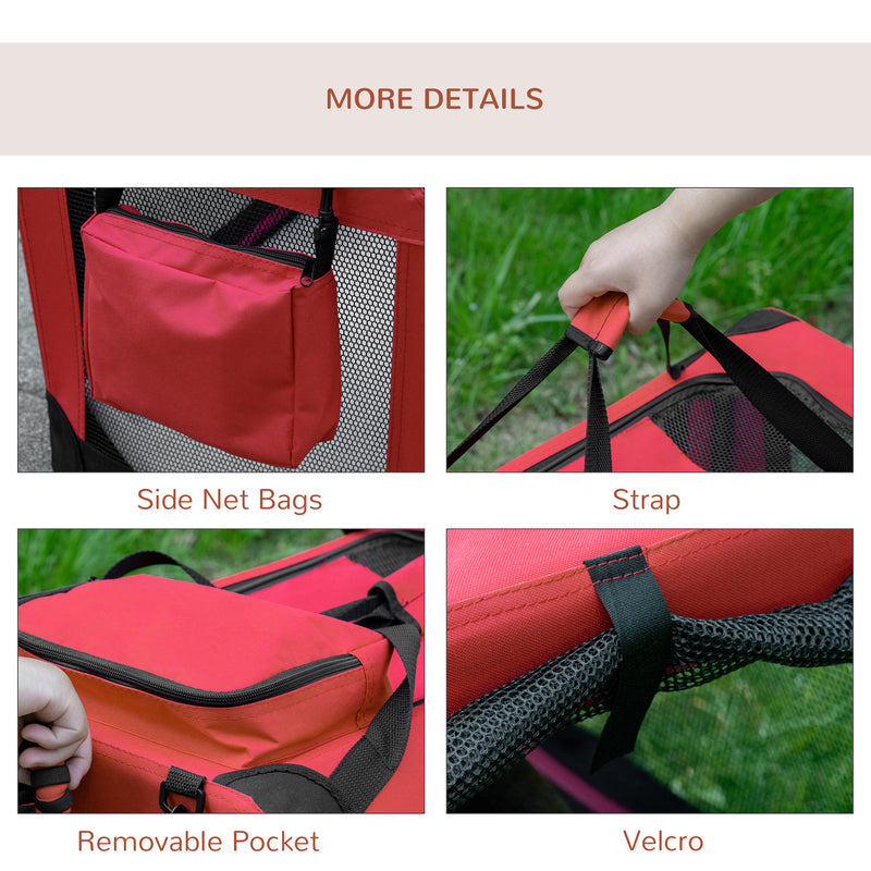 Dog Carrier Bag Portable Cat Carrier Folding Dog Bag w/ PVC Oxford Cloth for Small and Miniature Dogs, 60 x 42 x 42 cm, Red