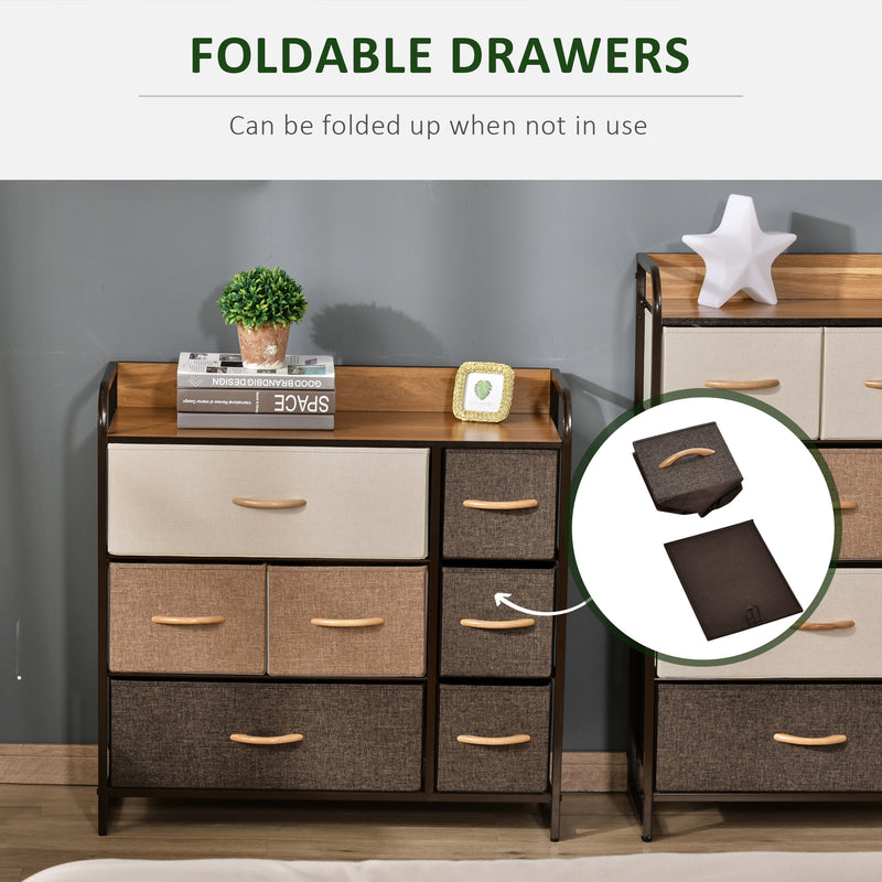 7-Drawer Dresser, Fabric Chest of Drawers, 3-Tier Storage Organizer for Bedroom Hallway Entryway, Tower Unit with Steel Frame Wooden Top