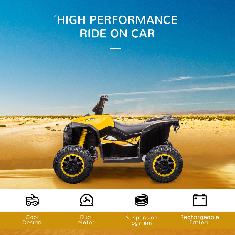 12V Quad Bike with Forward Reverse Functions, Ride on Car ATV Toy with High/Low Speed, Slow Start, Suspension System, Horn, Music, Yellow