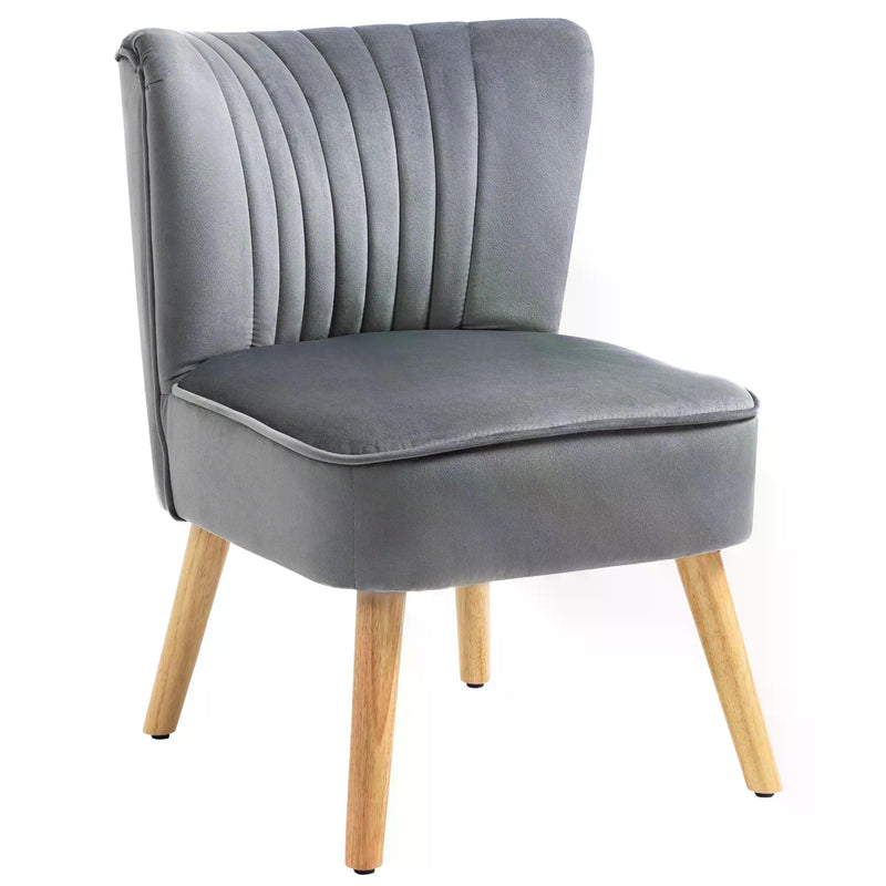 Velvet Accent Chair Occasional Tub Seat Padding Curved Back with Wood Frame Legs Home Furniture Grey